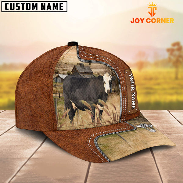 Joycorners Custom Name Black Hereford Cattle Cap On The Meadow