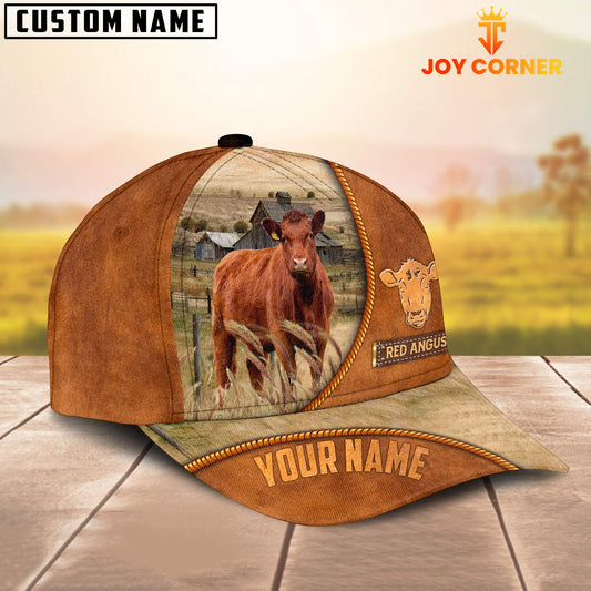 Joycorners Custom Name Red Angus Leather Pattern Cap TT3