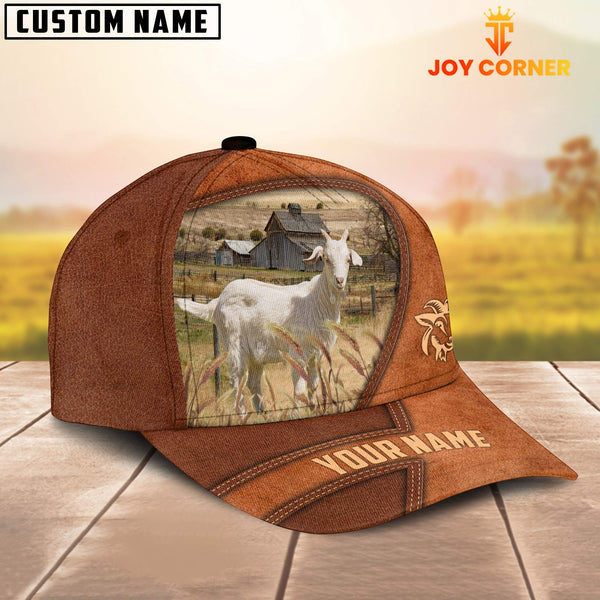 Joycorners Goat Customized Name Brown Leather Pattern Cap