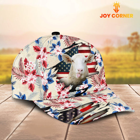 Joycorners Sheep American Flag Flowers Pattern Cap