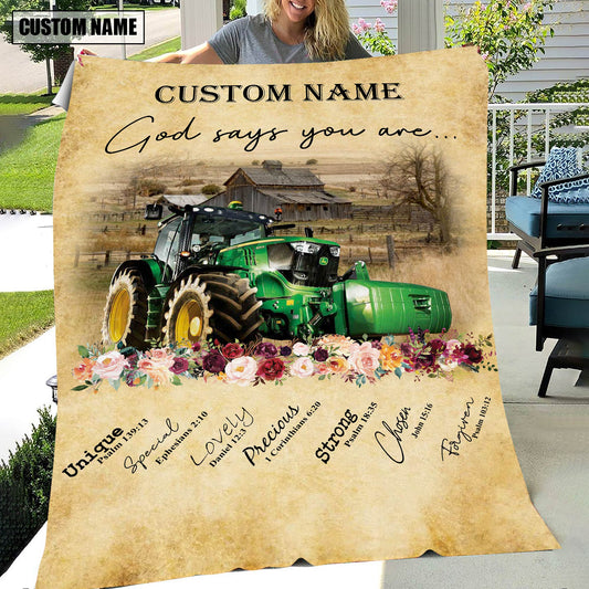 God Says You Are - Joycorners Personalized Name Tractor Blanket