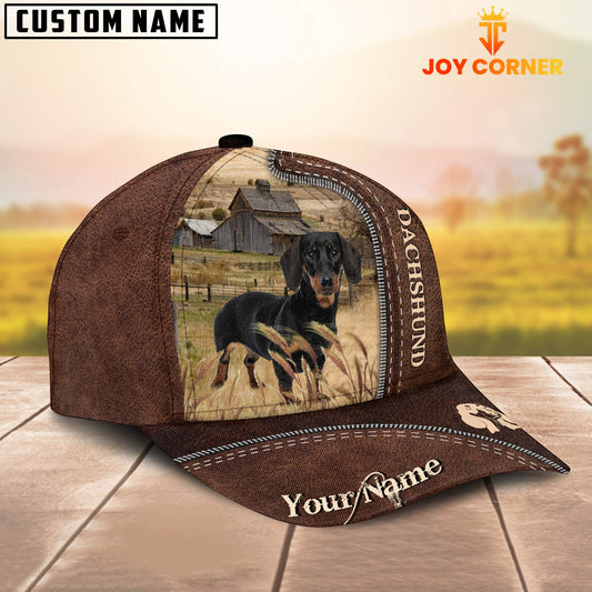 Joycorners Dachshund Customized Name Leather Pattern Cap