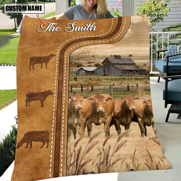 Joycorners Personalized Limousin Cattle In Field Farmhouse Blanket