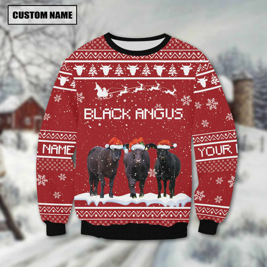 Joycorners Black Angus Custom Name Happy Xmas Sweater