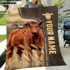 Joycorners Personalized Name Red Angus Leather Pattern Blanket