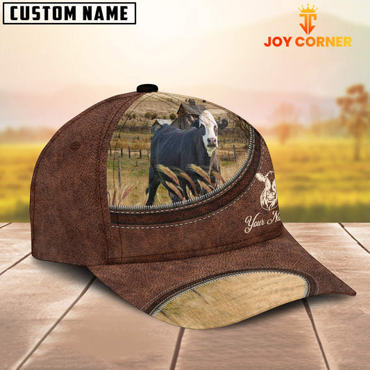 Joycorners Black Baldy On The Farm Customized Name Leather Pattern Cap