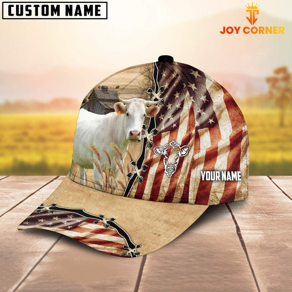 Joycorners Charolais American Flag Custom Name Retro Cap