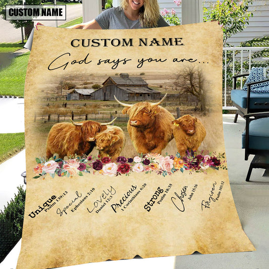 God Says You Are - Joycorners Personalized Name Miniature Highland Blanket