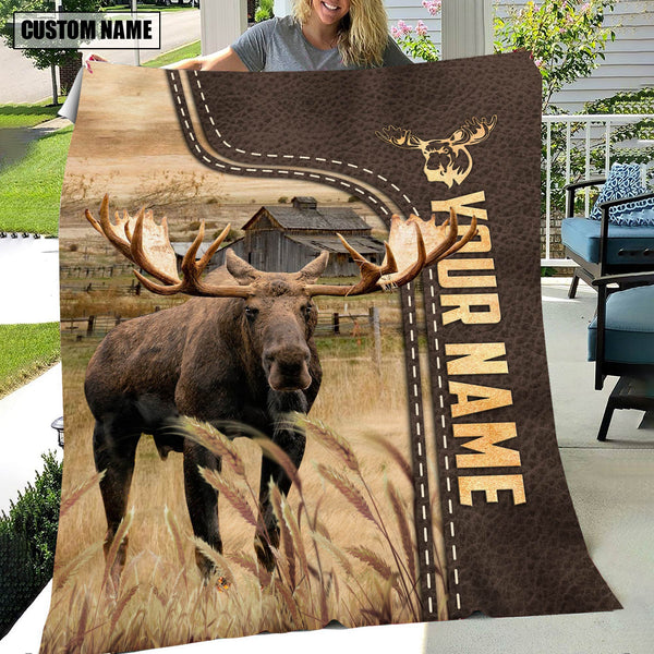 Joycorners Personalized Name Moose Leather Pattern Blanket