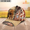 Joycorners Highland Cattle American Flag Custom Name Retro Cap