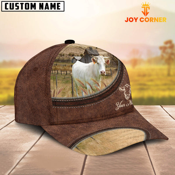 Joycorners Charolais On The Farm Customized Name Leather Pattern Cap