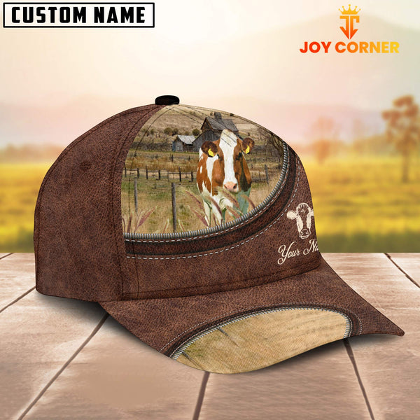 Joycorners Red Holstein On The Farm Customized Name Leather Pattern Cap