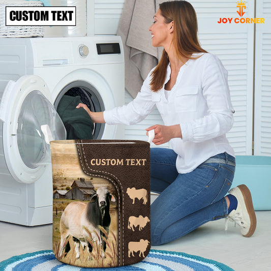 Joycorners Brahman Custom Name Leather Pattern Laundry Basket