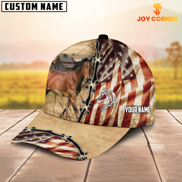 Joycorners Horse American Flag Custom Name Retro Cap