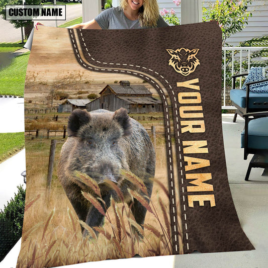 Joycorners Personalized Name Hogs Leather Pattern Blanket