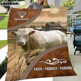 Joycorners Personalized Name Charolais Bull Faith Family Farming Blanket