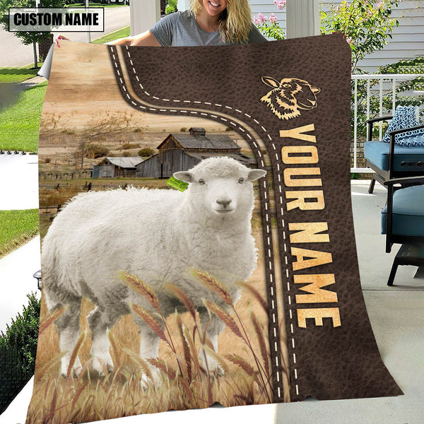Joycorners Personalized Name Sheep Leather Pattern Blanket