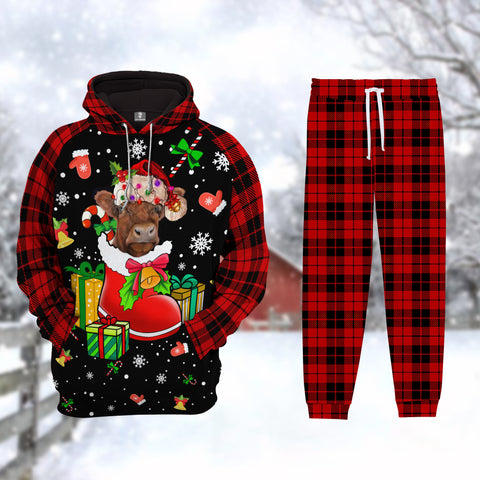 Joycorner Shorthorn Christmas Pattern Hoodie & Sweatpants Set