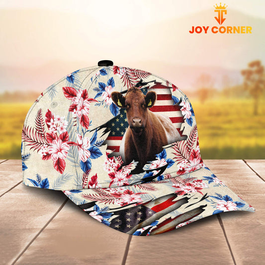 Joycorners Shorthorn American Flag Flowers Pattern Cap