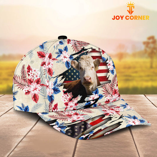 Joycorners Hereford American Flag Flowers Pattern Cap