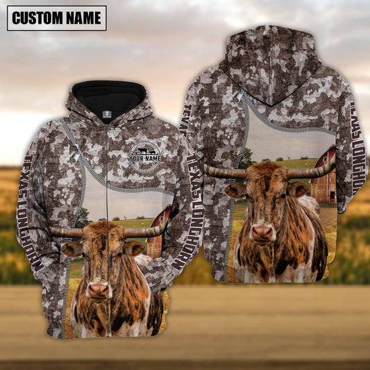 Joycorners Personalized Texas Longhorn Cattle Farm All Over Printed Hoodie