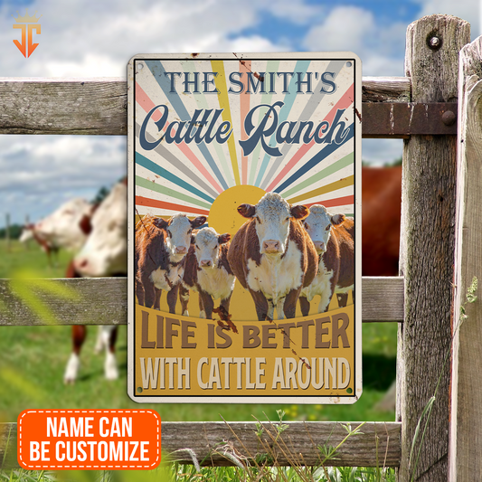 Joycorners Personalized Hereford Life is better with cattle around All Printed 3D Metal Sign