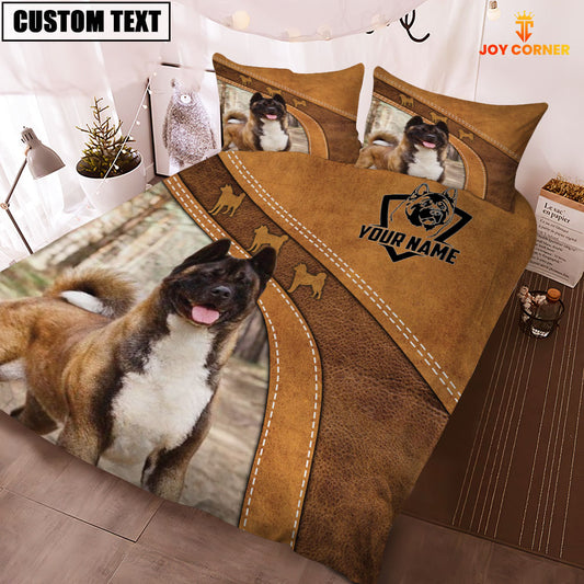 Joy Corners American Akita Brown Pattern Customized Name 3D Bedding Set