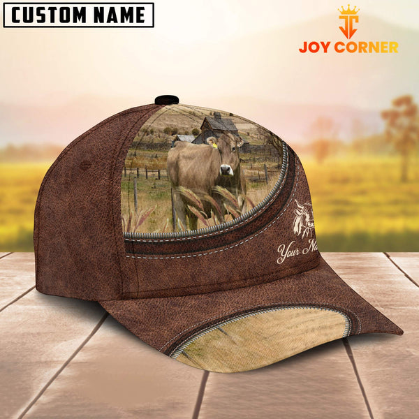 Joycorners Brown Swiss On The Farm Customized Name Leather Pattern Cap