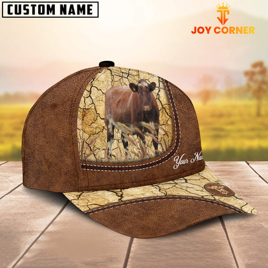 Joycorners Custom Name Shorthorn Leather Pattern Brown Cap