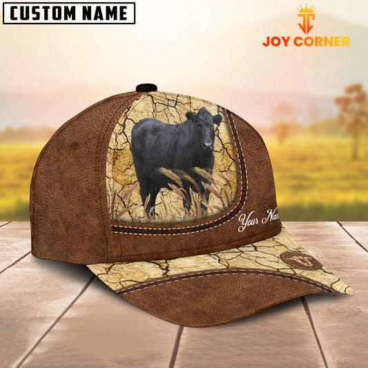Joycorners Custom Name Black Angus Leather Pattern Brown Cap