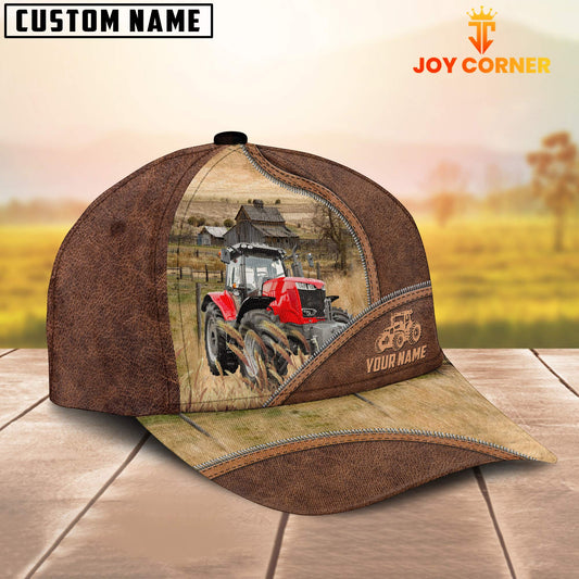 Joycorners Red Tractor Zipper Leather Pattern Customized Name Cap