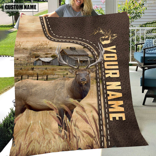 Joycorners Personalized Name Elk Leather Pattern Blanket