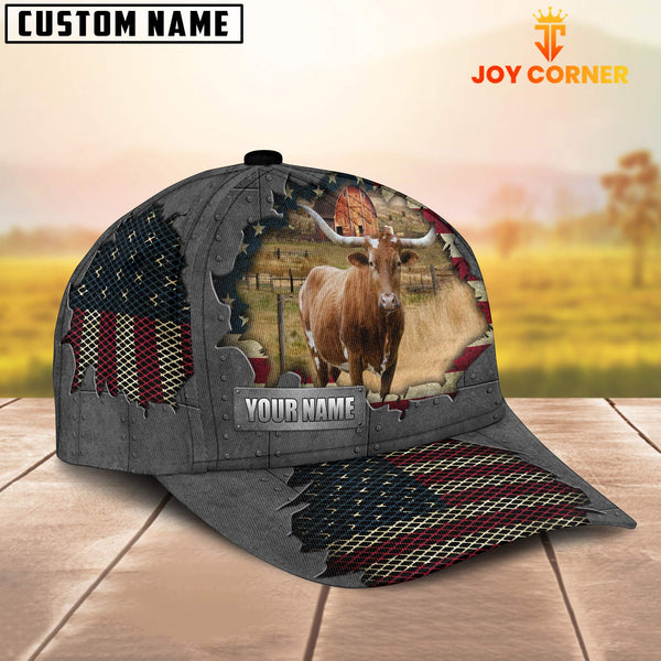 Joycorners Texas Longhorn Customized Name US Flag Net Cap