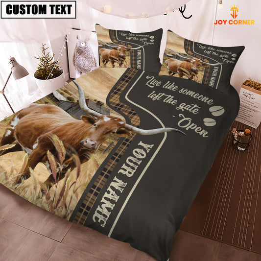 JoyCorners Texas Longhorn Like Someone Left The Gate Open Customized Name 3D Bedding Set