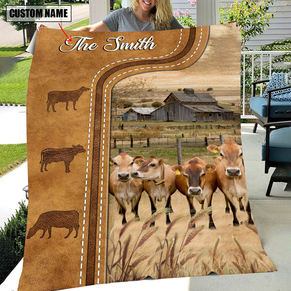 Joycorners Personalized Jersey Cattle In Field Farmhouse Blanket