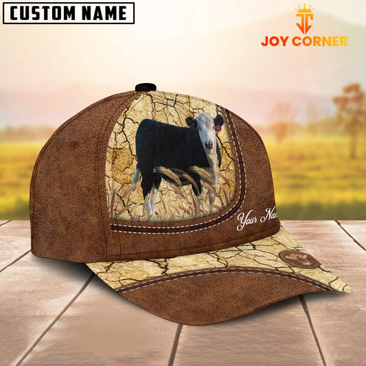 Joycorners Custom Name Black Hereford Leather Pattern Brown Cap