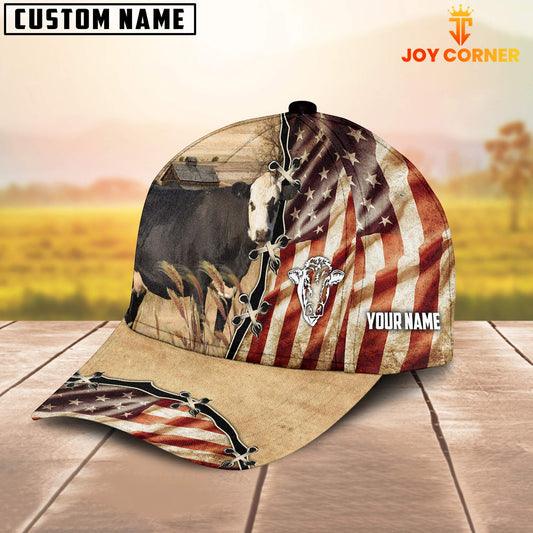 Joycorners Black Hereford American Flag Custom Name Retro Cap