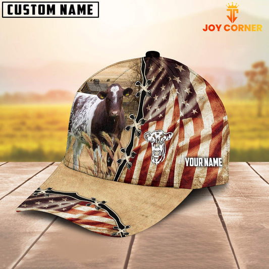 Joycorners Shorthorn American Flag Custom Name Retro Cap