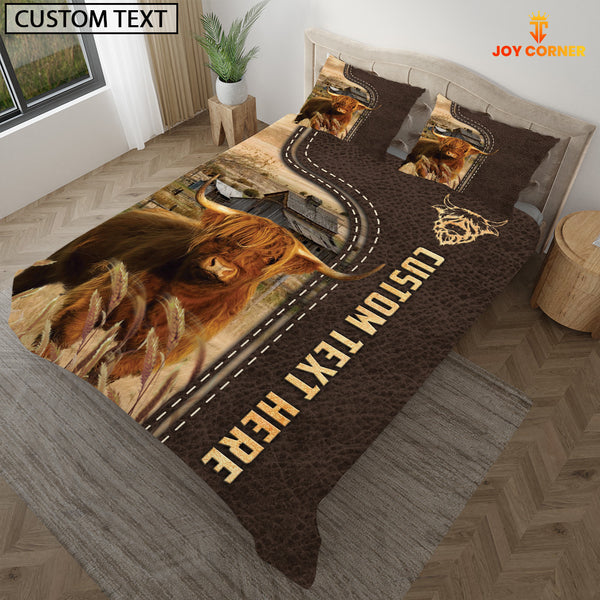 Joycorners Highland Custom Text Leather Pattern Bedding set