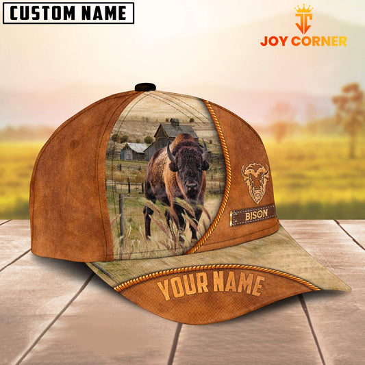 Joycorners Custom Name Bison Leather Pattern Cap