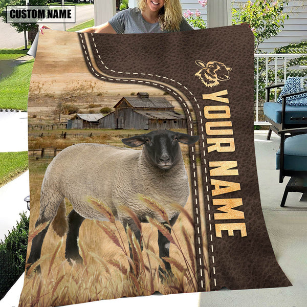 Joycorners Personalized Name Suffolk Sheep Leather Pattern Blanket