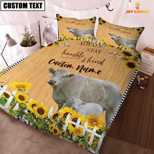 Joycorners Charolais No Horn Stay Humble And Kind Custom Name Bedding Set