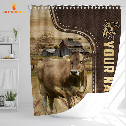 Joycorners Brown Swiss Leather Pattern Custom Name Shower Curtain