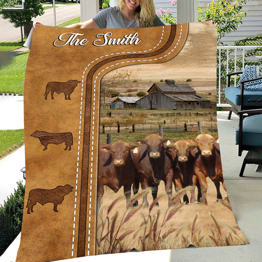 Joycorners Personalized Beefmaster Cattle In Field Farmhouse Blanket