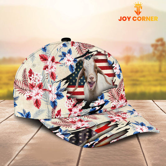 Joycorners Goat American Flag Flowers Pattern Cap