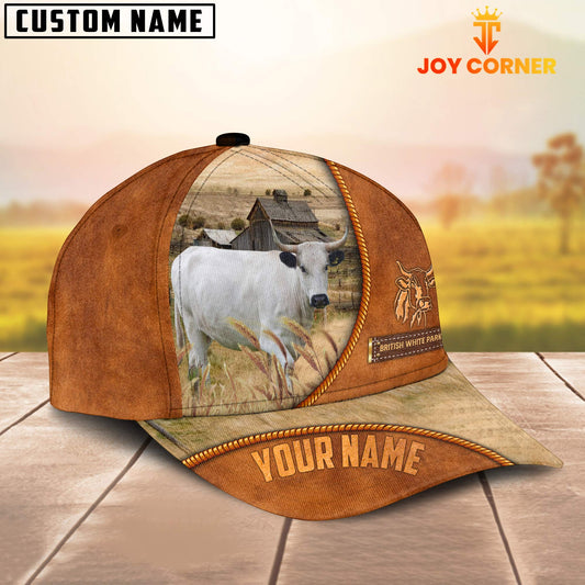 Joycorners Custom Name British White Park Leather Pattern Cap