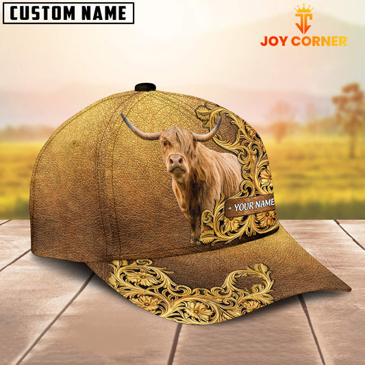 Joycorners Highland Cattle Pattern Customized Name 3D Yellow Cap