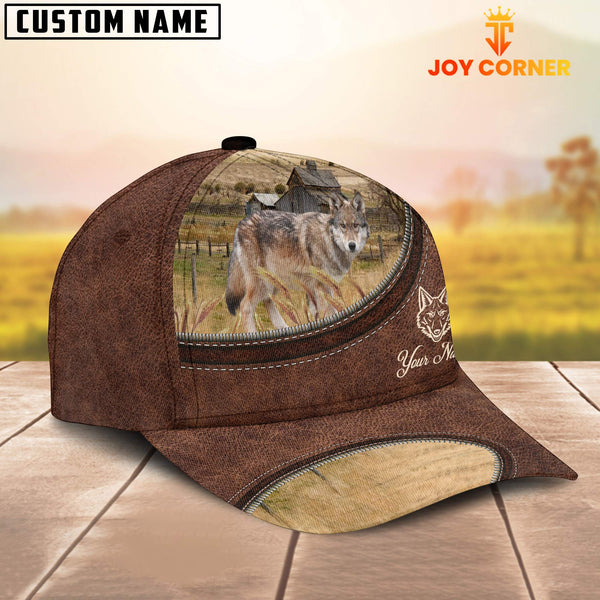 Joycorners Coyotes On The Farm Customized Name Leather Pattern Cap