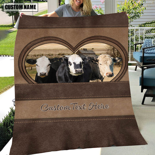 Joycorners Black Hereford In Heart Personalized Name Blanket