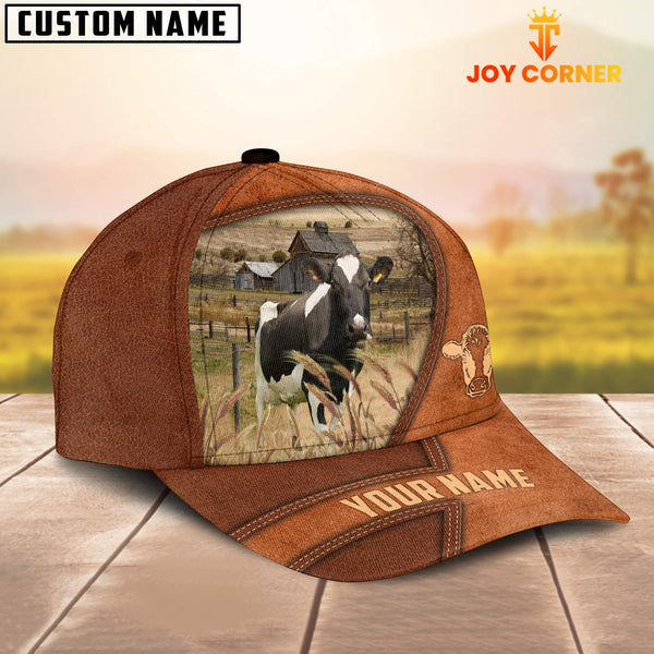 Joycorners Holstein Customized Name Brown Leather Pattern Cap